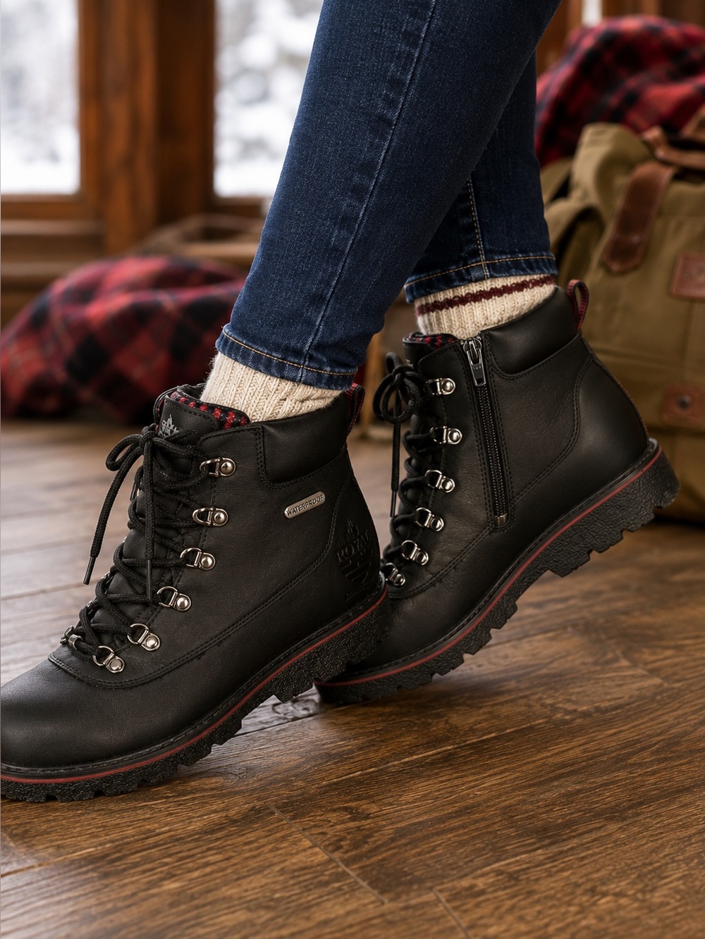 Royal Canadian Women’s Bromont Waterproof Leather Hiking Boots Black US 8.5